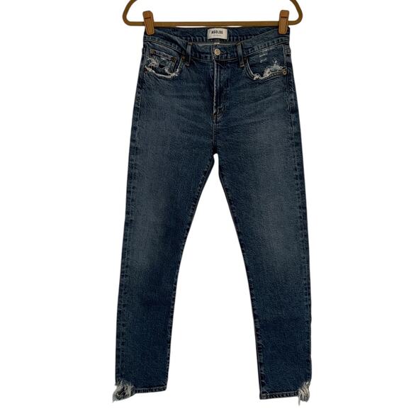 Agolde Dark Blue Denim Toni Mid Rise Straight Ankle Distressed Jeans Size 27 - Picture 1 of 10